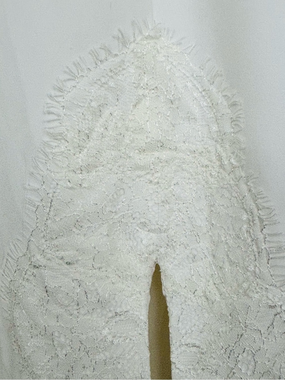 Fame and Partners white lace trim spaghetti strap slip cut gown front slit  8 - Picture 5 of 11